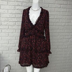 ROWA Red Rose Cut Out Frill Dress Size L NWT